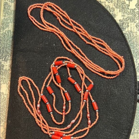 Vintage Red Beaded Necklace Set - Picture 1 of 4